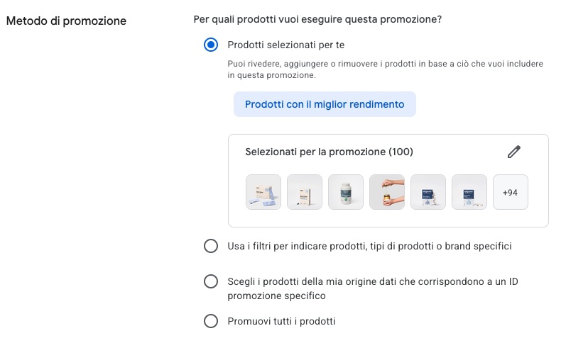 Scegliere i prodotti da promuovere in Google Merchant