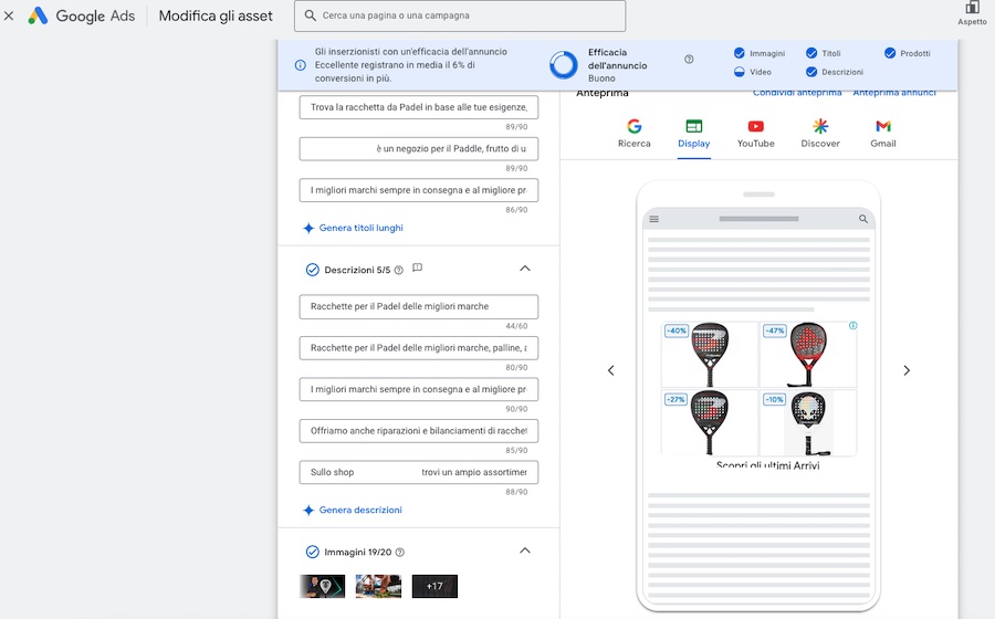 esempio di gruppo di asset in campagna Performance Max Google Ads