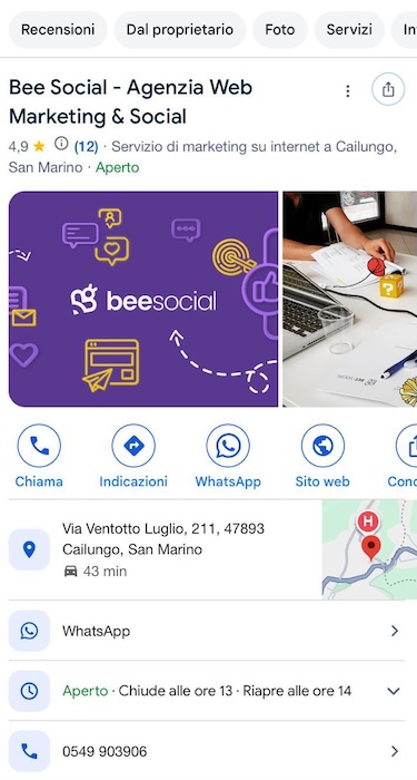 informazioni principali scheda attivita google maps