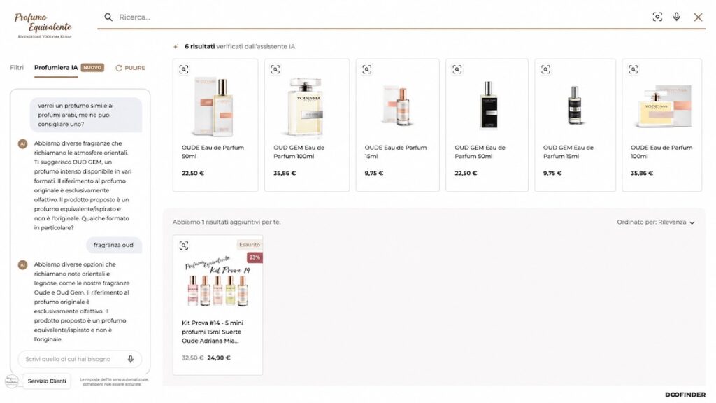 assistente ai per funzione cerca ecommerce